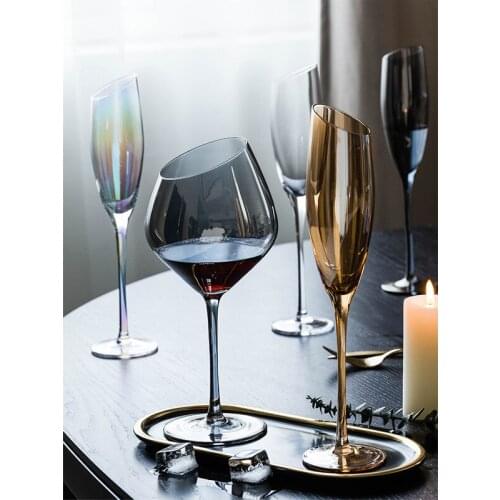 Rainbow Plated Lead-Free Crystal Glass Cup Inclined Mouth Wine Glass Cocktail Champagne Glasses Goblet Party Drinkware