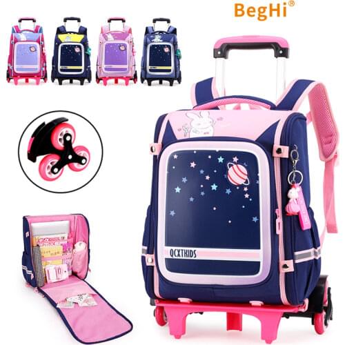 School Bag Trolley 6 Wheel Kindergarten Preschool Primary School Kids Trolley Bag Staircase Boy Girl Backpack Wheeled ZR5127
