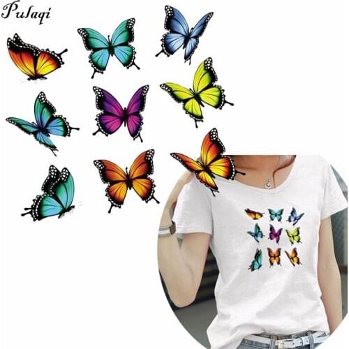 Pulaqi Fine Animals Iron on Heat Transfer Patches for Kids Clothing DIY Stripes Butterfly Applique T-shirt Custom Stickers H