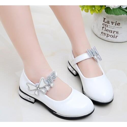 Princess Girls Shoes Rhinestone bow Dress Shoes For Girls Fashion Party Black With High Heels Student performance shoes Lager