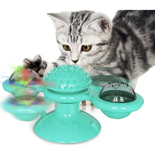Windmill Cats Toys Puzzle Whirling Turntable With Brush Catnip Cat Play Game Toys Windmill Kitten Interactive Scratching Toys
