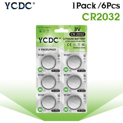 YCDC 6Pcs 3V Button Coin Cell Battery CR2032 DL2032 KCR2032 5004LC ECR2032 Li-ion Watch Batteries Single Use