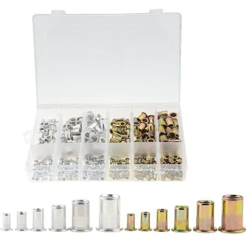 300PCS Zinc Plated Rivetnuts Blind Set Nutserts Threaded Insert Nutsert Cap Flat Head Rivet Nuts Carbon Steel M3 M4 M5 M6 M8 M10