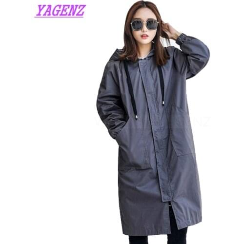 YAGENZ Autumn Winter Windbreaker coat Women Fashion Loose Long Trench coat Young Women Straight Hooded Army Green overcoat B289