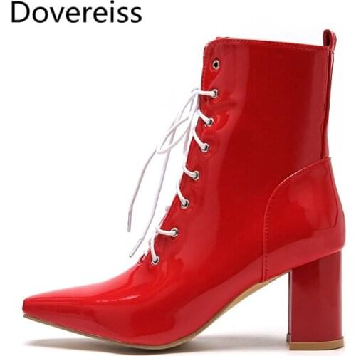 Dovereiss Fashion Womens Shoes Winter new Sexy Lace up white Zipper Elegant Zipper Pointed toe Short boots Concise Mature 34-47
