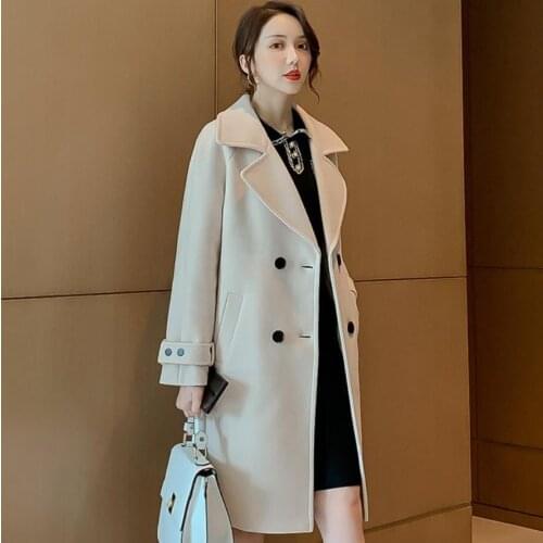 2021 Women Coats And Jackets Winter Long Woolen Coat Wide-waisted Overcoat Womens Coats Female Casual Blue Clothes