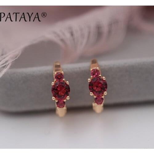 PATAYA New Arrivals Colors 585 Rose Gold Drop Earrings Round Green Natural Zirconia Girl Women India Wedding Jewelry Multicolor