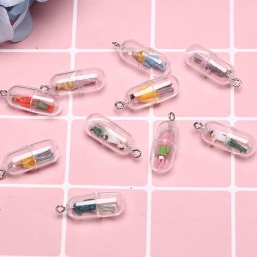 10pcs/lot Funny Capsule Design Charms Transparent Resin Pills Villain Pendants Fit Charms DIY Earring Jewelry Accessories
