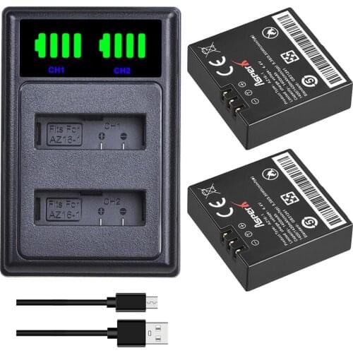 2PCS AZ16-1 1400mAh 3.85V AZ16 Batteries + LED USB Dual Charger for Xiaomi Yi 2 4K Battery Original Xiao Mi Yi Lite Action Camer