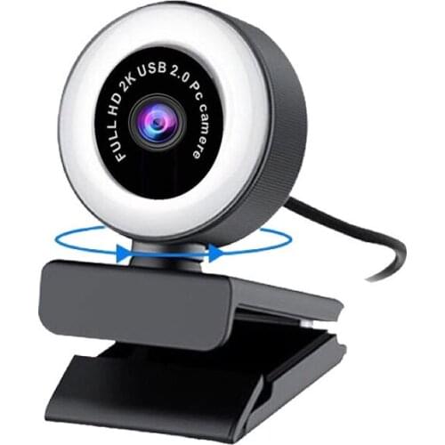 2K HD 1080P Webcam Fixed Focus USB Web Camera with Microphone Light For PC Laptop LED Light Camera for PC Twitch Skype OBS Steam