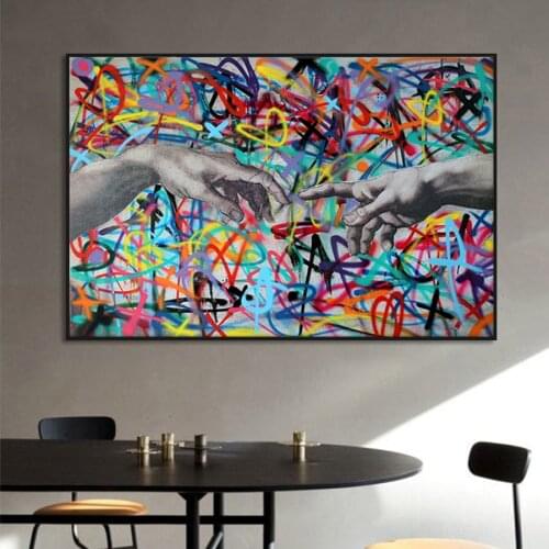 Graffiti Art Hand Of God Abstract Poster DIY Diamond Painting Cross Stitch Mosaic Embroidery The Creation Of Adam Pictures Gift