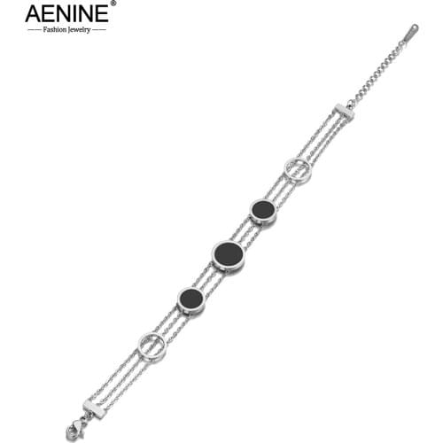 AENINE 316L Stainless Steel Bohemia Beach Chain & Link Bracelets For Women Trendy Shell Circle Charm Bracelet браслет AB20139