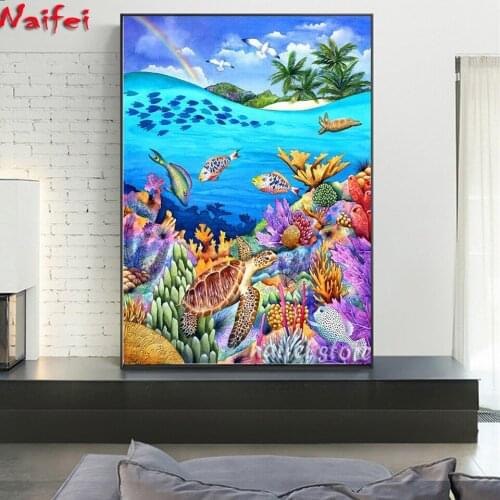 Diamond Painting Full Square Sea turtle Diamond Embroidery Sale under the rainbow Landscape Rhinestones Art Bead Picture Kits