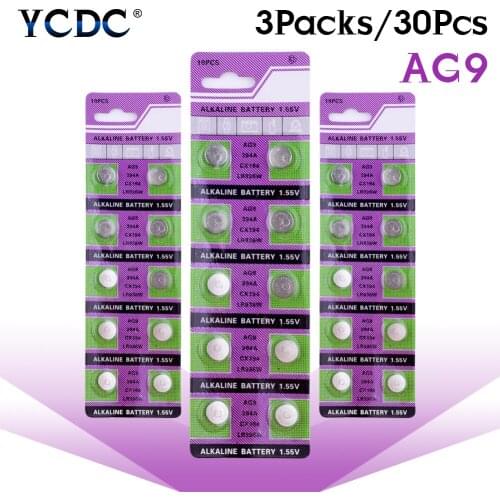 30Pcs 1.55V AG9 SR936SW Watch Cell Coin Battery SR936 936A 524 V394 280-17 LR936 394 194 Alkaline Button Batteries Single Use