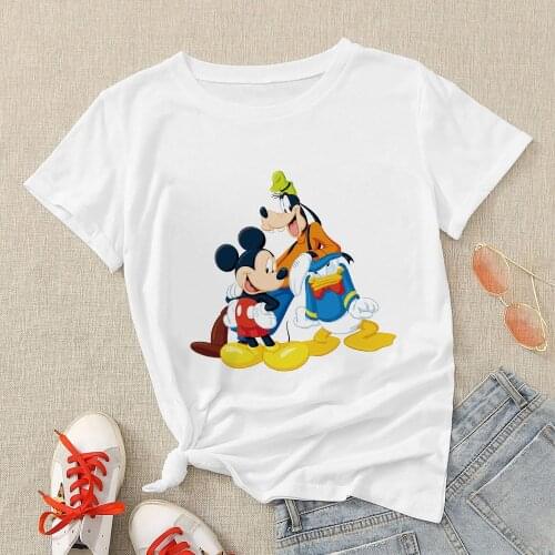 Disney Mickey and Friends 90s Womens T Shirt Funny Donald Duck Goofy Printed Cute T-shirt For Girl Summer White Basic Tops