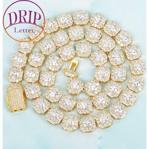 9mm Square Necklace Chain Mens Hip Hop Gold Color Zircon Copper Fashion Link Rock Jewelry