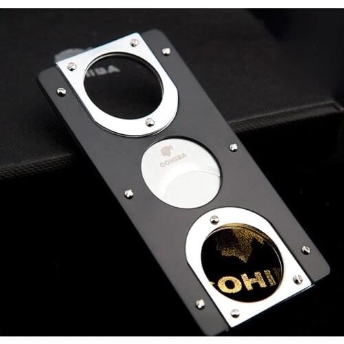 COHIBA Double Blade Stainless Steel Black Cigarette Cigar Cutter Pocket Gadget Zigarre Smoking Accessorie Guillotine Pouch 163JY