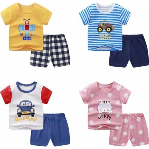 Cartoons Baby Short Sleeve Set Cotton Summer Childrens T-shirt + Shorts 2-piece Set Toddler Baby Boy Girls Clothing Sets