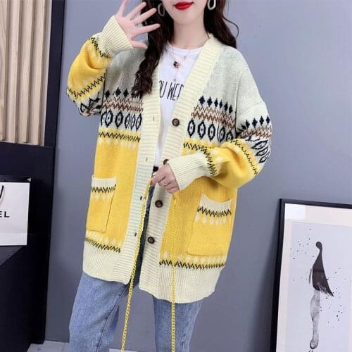 Fashion Womens Knit Cardigan Sweater Loose V-neck Pocket Sweater Coat Oversized Women Cardigans