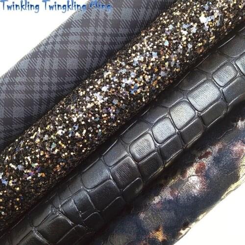 Black Glitter leather, Leopard tartan Printed Faux Leather, Crocodile Synthetic Leather For Bow A4 21x29CM Twinkling Ming KM245
