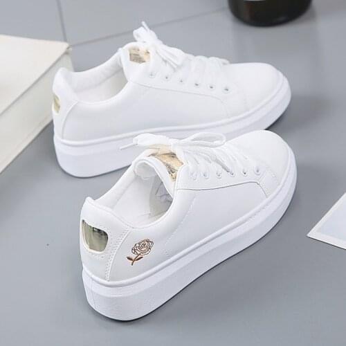 2021 New Women Casual Shoes Fashion Leather White Sneakers Woman Vulcanized Shoes Lightweight Ladies Flats Lace-Up Basket Femme