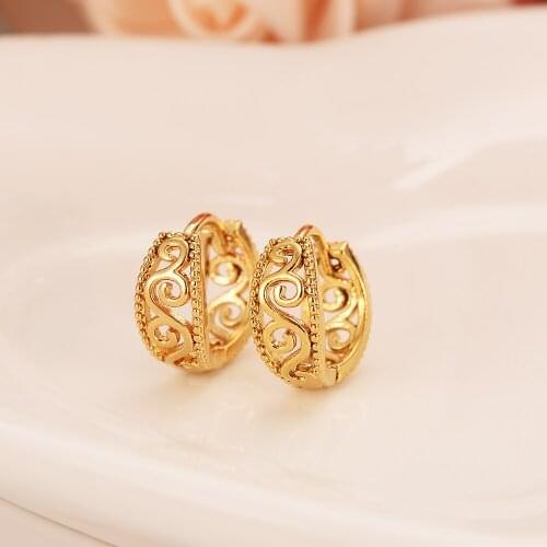 Scrub Womens Round hoop Earrings 24K Gold Color Middle Earring For Mens Girls Boys Fashion Kids Children Jewelry wedding part