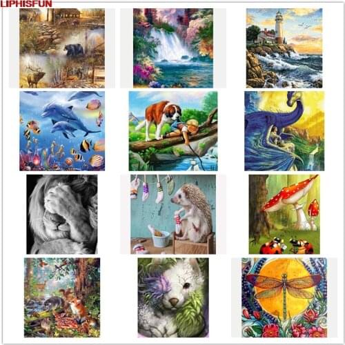 LIPHISFUN Handmade Cross Stitch Embroidery Diamond Painting Full Drill Home Decor Square/round animal landscape