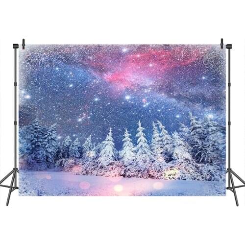 Neoback Winter Photographic Background Forest Night Starry Sky Scenery Photography Backdrop Photo Background Photocall Photo