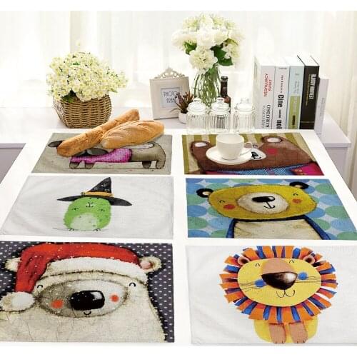 Cartoon Kids Non-slip insulation Placemat coaster for table dinner Table Mats cotton linen Pads Home Decor 42*32cm 0019