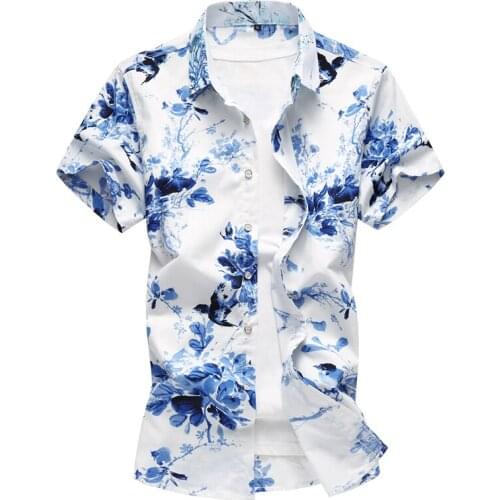 New 2018 Fashion Hawaiian Shirt Men Flower Print Summer Short Sleeve Casual Shirts Male M-6XL Social Slim Fit Mens Dress Shirts