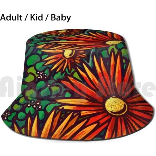 Wild Flowers Bucket Hat Adult kid baby Beach Sun Hats Flowers Meadow Green Red Devils Paintbrush James Hindermeier And The