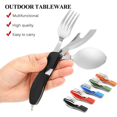 Camping Tableware Outdoor Cooking Supplies 4 In 1 Spoon Folding Pocket for Picnics Hiking Survival camping cutlery