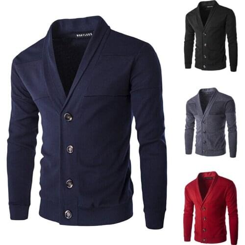 Casual Mens Slim-Fit Office Button Up Cardigan Knitted Sweater Coat Outwear