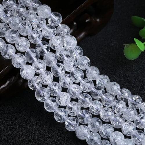 Natural cracked white quartz stone rock crystal beads smooth round needlework perls For Jewelry Making DIY Bracelet Necklace