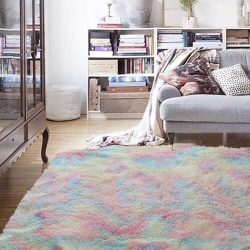 Rainbow Carpets Shaggy Kids Room Living Room Bedside Rugs Rainbow Color Soft Fluffy Plush Mats Rug For Bedroom Home Decor