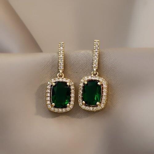 YAOLOGE 2021 New Emerald Green Rhinestone Drop Earrings Upscale Exquisite Alloy Earrings Gift For Women Fashion Party Jewelry