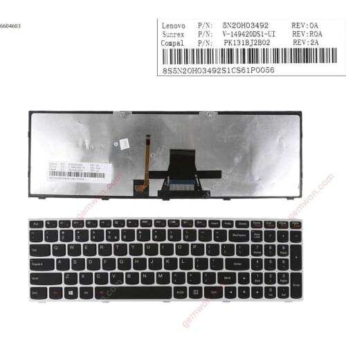 Notebook computer replacement laptop keyboard for LENOVO G50 SILVER FRAME BLACK (Backlit，with frame,WIN8)