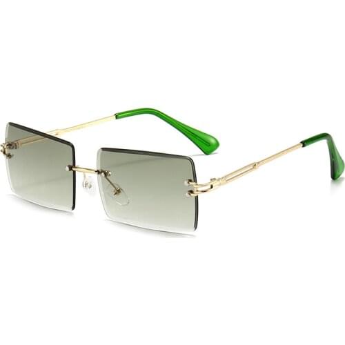 Retro Small Rectangle Sunglasses Women Rimless Square Sun Glasses For Men Summer Style Female UV400 Green Brown Pink Oculos