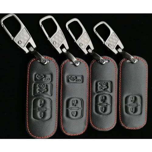 Smart Keyless Leather Car Key Case Remote Fob Protect Cover Keychain Keys Bag For Mazda 3 cx9 cx3 cx5 cx7 Speed Car Accessories