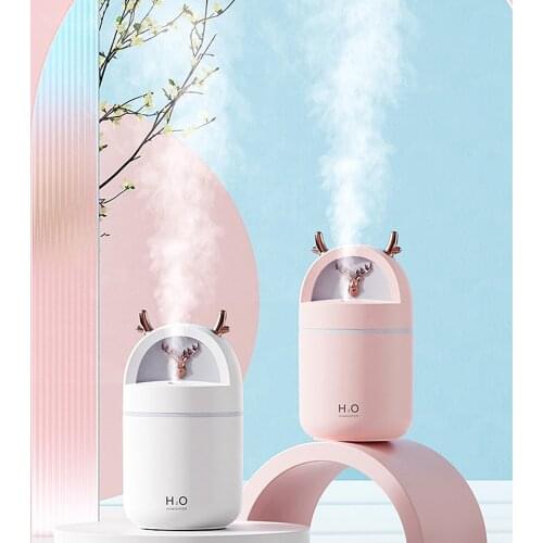 280ML Cute Deer Air Humidifier Aroma Essential Oil Diffusor Ultrasonic USB Fog Sprayer Home Office Purifier with Colorful Lights