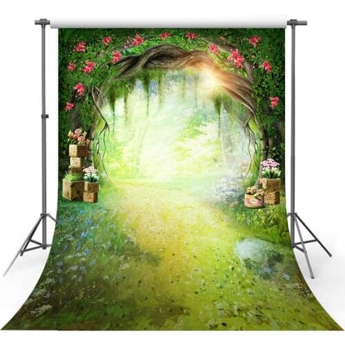 Vinyl Photography Backgrounds Spring Lawn Forest Faory Tale Tree Hole Flower Floral Scenery Children Backdrop for Photo Studio