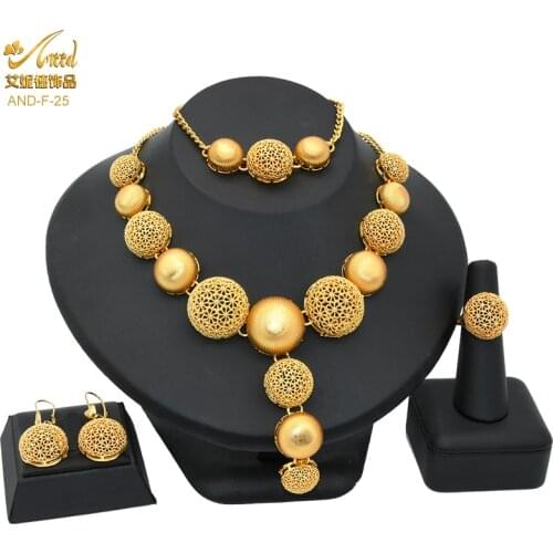 Dubai African Woman Jewelry Nigerians Wedding Jewelries Round Ethiopian Gold Plated Bridal Turkish Indian Necklace Earrings Set