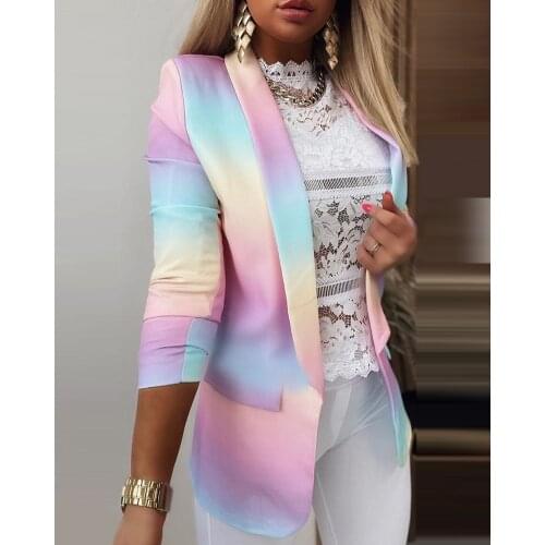 Ladies Fashion Ombre Colorblock Long Sleeve Blazer Coat Women New Causal Chic Jacket Coat Office Work Suit Female