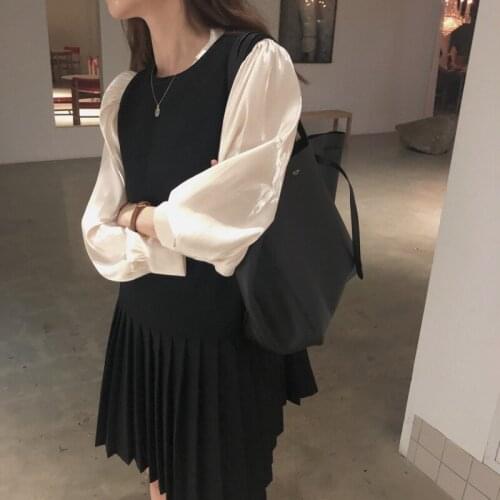 2020 Autumn Winter Women Two Piece Set Long Sleeve Blouses and High Waist Pleated Mini Dress Ladies 2 Piece Set Elegant