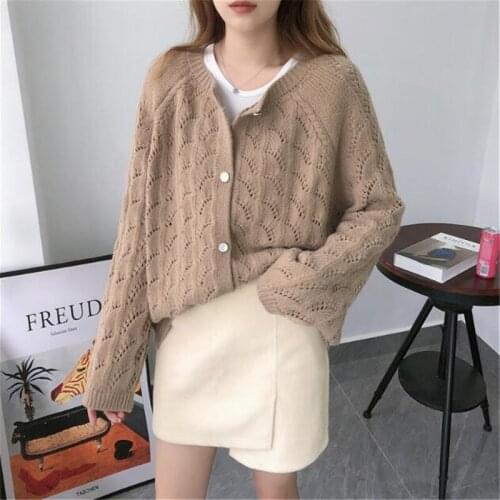 2020 Autumn Winter Women Clothing New Listing Cardigan Sweater Long Sleeve Single-breasted Top Coat Women Hollow Knitted Sweater