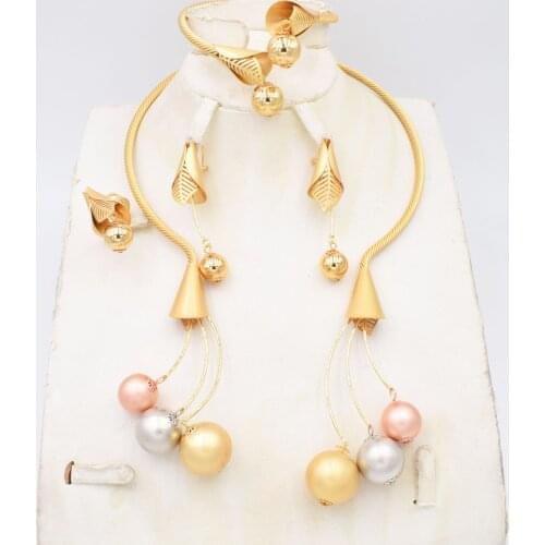 High Quality Big flower Dubai Italy 750 Gold color Jewelry BIG Set For Women african beads jeweLry fashion set earring jewelry H