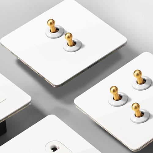 1-4 Gang 2 Way White Stainless Steel Panel Toggle Switch Wall Light Knurled Brass Lever Switch USB Socket