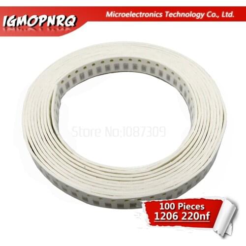 100pcs 220NF X5R Error 10% 50V 1206 0.22UF 224 smd capacitor