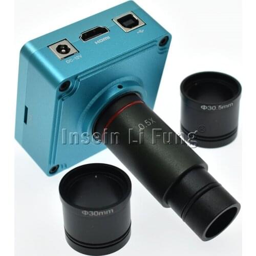 28MP 1080P 60fps Industry HD Microscope HDMI USB Camera TF Card Video Recorder+0.5X C mount Eyepiece Lens+30mm 30.5mm adapter