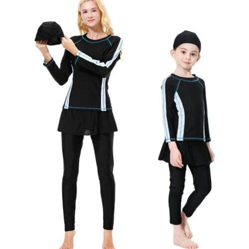 3 PCS Girls Burkini Long Sleeve Modest Swimwear Women Solid Muslim Swimsuit Islamic Swimwear for Kids Maillot De Bain Hijab XXXL